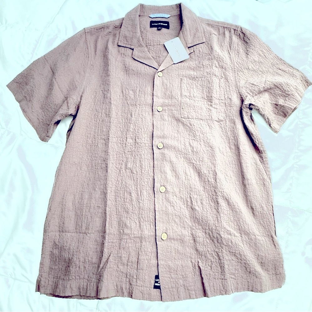 Lucky Brand Men's Taupe Casual Button Down Shirt